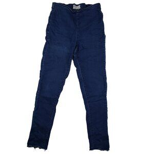 Free People Dark Wash Blue Jeans Size 27 Raw Hem Skinny Leg Distressed Pull-On